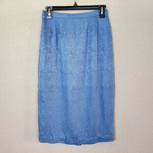 Vintage Silk Skirt Blue Lined Straight Pencil Midi Zip Size 6